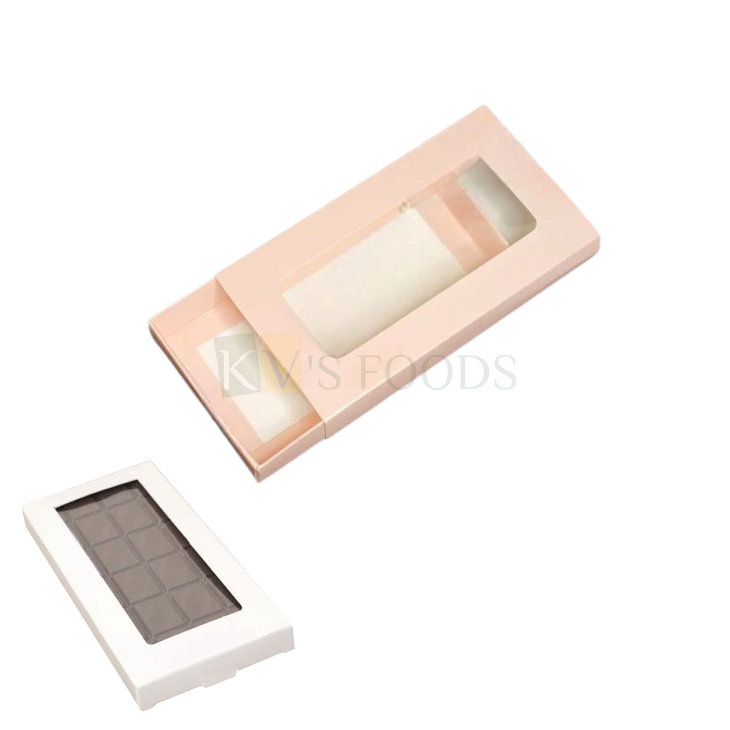10PCS Set of Pastel Peach/White Kunafa Chocolate Bar Box With Transparent Window, Box Size 6.4x3.6x1.1 Inch for Chocolates, Cookies, Biscuits, Macaron, Sweets, Festival Folding, Sliding Boxes, Gifting