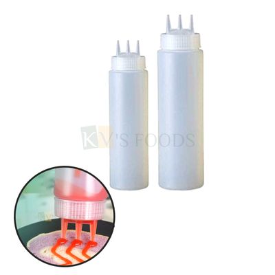 1 PC White Transparent 3 Hole Ketchup Bottle, Small 360 ML, Medium 500 ML, Portable, Dispenser Bottle for Sauce, Syrup, Mayonnaise, Condiments, Kitchen, Dining, Storage, Triple Hole Squeeze Bottles