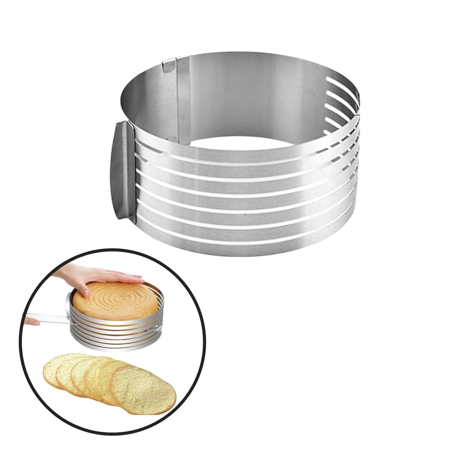 1PC Stainless Steel Silver Round 6 to 8 Inch Adjustable Cake Ring for Cutting Layers, Slicing and Leveling Cakes, Multifunctional 7-Layer Cakes, Toast Slicer, Leveler, Kitchen Accessories Baking Tools