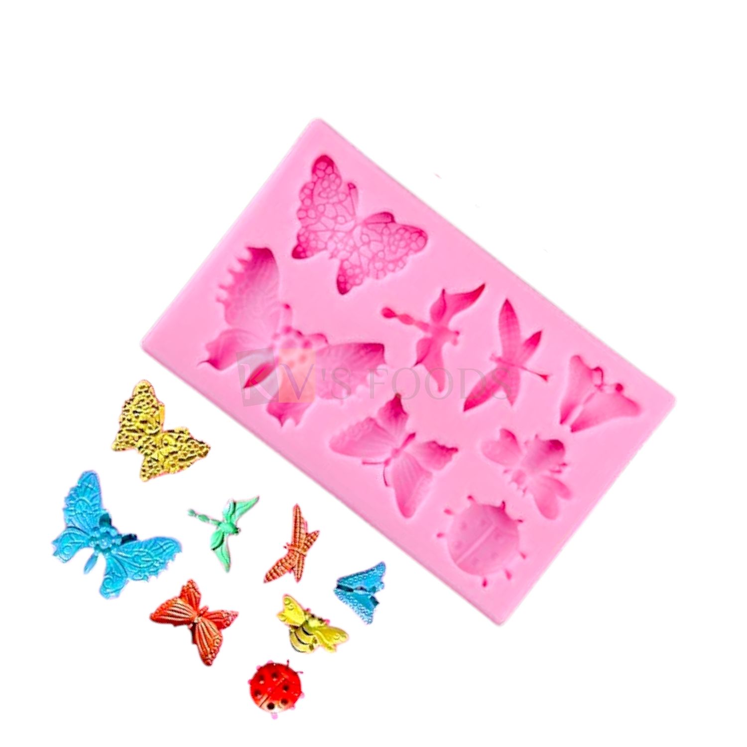 1 PC Pink 8 Cavity Hollow Different Designs Butterfly Shape, Insects Silicon Chocolate Fondant Mould, Girls Birthday Theme Wedding, Anniversary, Baby Shower Cakes Flexible Moulds DIY Cake Decorations