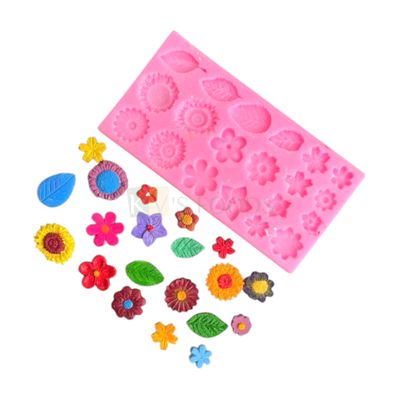 1 PC Silicone Fondant Small Periwinkle Sunflower Plum Different Flowers, Leaves Chocolate Mould, 20 Cavity, Birthday Wedding Anniversary, Christmas Cakes, Cupcakes Garden, Nature Theme Flexible Moulds