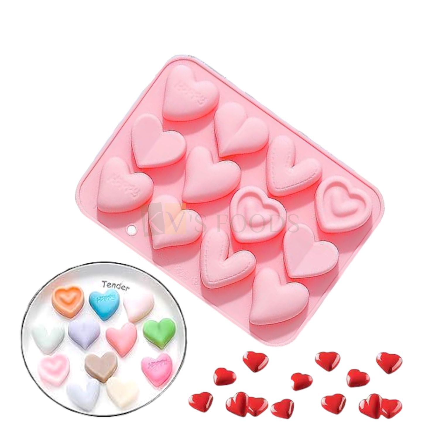 12 Cavity Silicone Different Designs Heart Shape Chocolate Mould, Sugar Craft, Cake Decoration, Pudding, Dessert, Jelly, Gummy, Garnishing Candy Pralines, Fondant, Baking DIY Valentine Cake Decoration