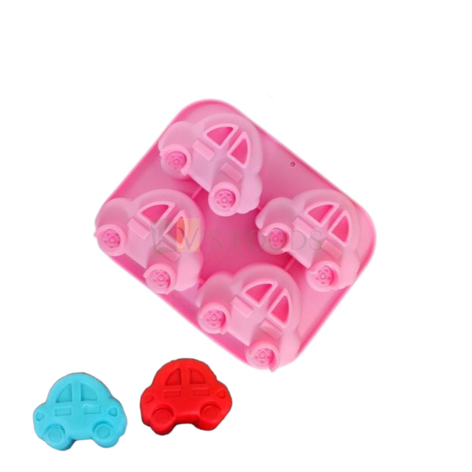 4 Cavity Car Shape Silicon Chocolate Mould, Sugar Craft, Kids Boys, Cake Toppers, Gummy Jelly, Garnishing, Candy, Pralines, Soap, Fondant, Baking DIY Cake Decorations, Kitchen Accessories Tools