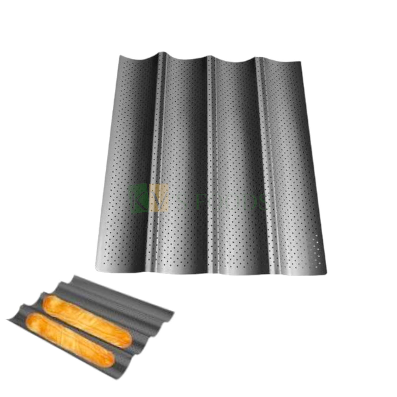 1PC Size 12.8 x 15 Inch, Height 1 Inch 4 Rows Rectangle Non-stick Baguette Tray Bread Loaf Tray Mould, Sandwich, Pan, Long French Bread Tray Kitchen Home Accessories Bakery Restaurant Tools