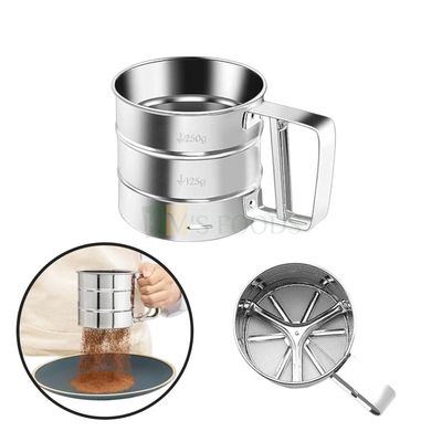 1 PC Silver Small Stainless Steel Flour Sifter One Hand Flour Sifter With Trigger Action Handle Mesh Flour Sifter Mechanical Baking Icing Sugar Shaker Sieve Duster Tool Semi-Automatic Kitchen Tools