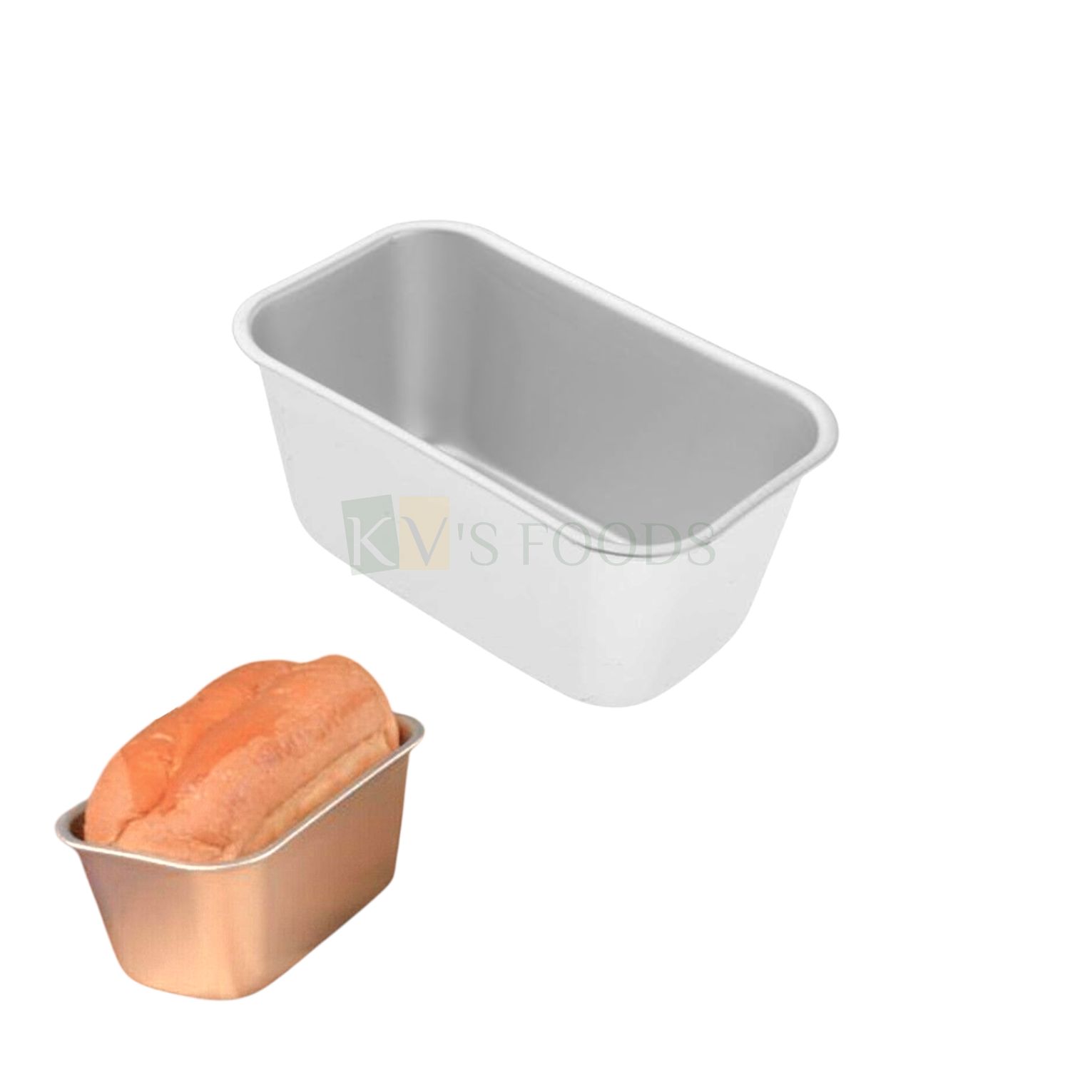 1PC Aluminium Silver Rectangle Baking Loaf Bread Cake Moulds, Base Size 5.1x2.7x2.8 Inch, Capacity ~300 Grams, Bakeware Pan, Mousse Pudding Cheese, Fruit Cakes, Buns Cakes Mould Tins Tray for Oven