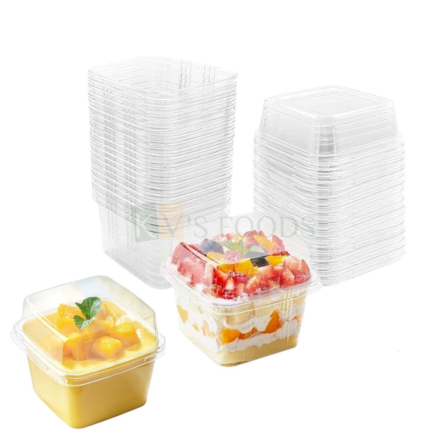 10PCS Size 2.8 x 2.8 Inches, Height 3.1 Inch Capacity 8Oz i.e ~ 230 ML Transparent Plastic Square Box with Lid, Food Container, Salads Chocolate Mousse Pudding Candy Cookies Short Cakes, Dessert Cups