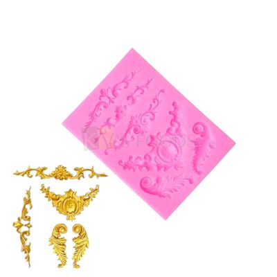 1 PC Pink Silicon European Series Embossed Lace Border Pattern Fondant Moulds, Wedding Anniversary Cakes, Fine Texture Classic Simple Euro Retro Design Flexible Vintage Art Decor Mold, Side Cake Decor
