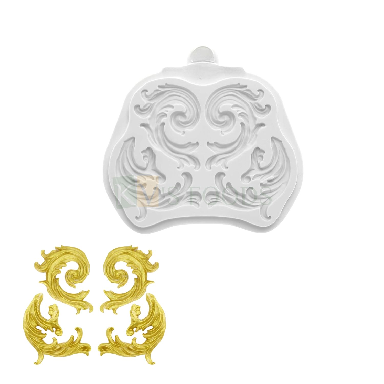 1 PC Pink Rococo Flourishes Silicone Mould, European Series Embossed Border Pattern Fondant Moulds, Fine Texture Classic Simple Euro Retro Design Flexible Vintage Art Decor Mold, Side Cake Decorations