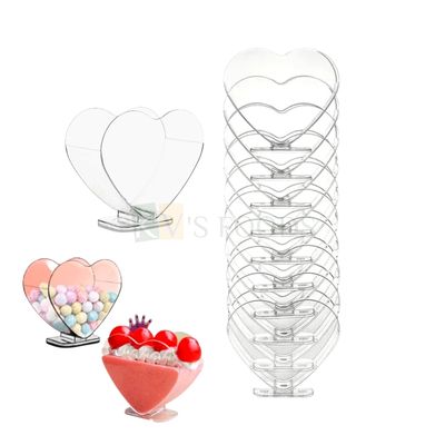 10 PCS Size 7.5x3.6x7 cm, Capacity ~80 ML Plastic Heart Shape Stand Cup For Chocolates Mousse, Dessert Glass, Juices Pudding Multi-Purpose Clear Transparent Reusable Christmas Birthday Valentine Party