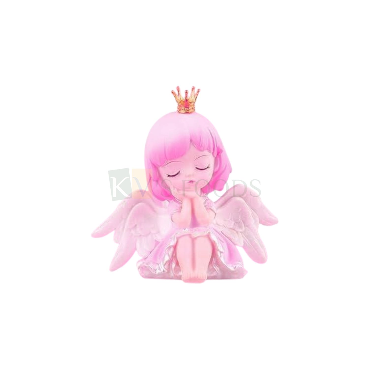 1PC Pink Sitting Cute Fairy Doll Honey Snow Angel with Golden Crown Cake Topper, Baby Girl, Princess, Daughters, Birthday Theme, Figurine, Winged Statue, DIY Baby Shower Cake Decorations
