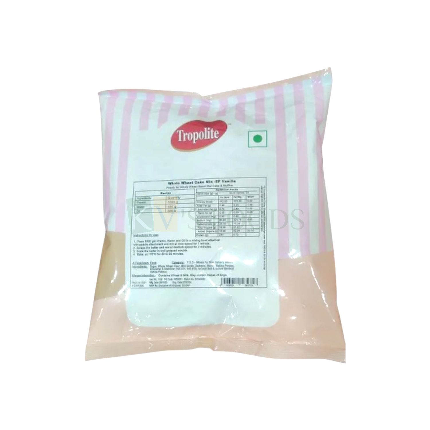 1 KG Tropolite Whole Wheat Cake Premix-EF Vanilla, Cake Mixture for Cake Baking - Just Add Water/Milk and Oil, Used for making Birthday, Wedding, Anniversary, Engagement Cake, Cupcakes, Tea, Plum Cake