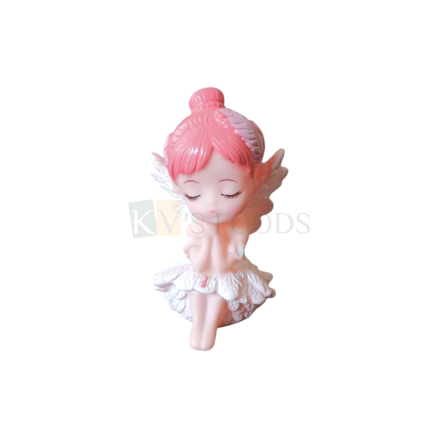 1PC Peach White Sitting Cute Fairy Doll Honey Snow Angel Cake Topper, Baby Girl, Princess, Daughters, Birthday Theme, Figurine, Miniatures, Winged Statue, DIY Baby Shower Cake Decorations