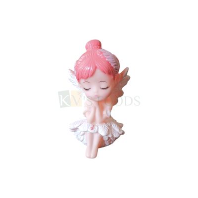 1PC Peach White Sitting Cute Fairy Doll Honey Snow Angel Cake Topper, Baby Girl, Princess, Daughters, Birthday Theme, Figurine, Miniatures, Winged Statue, DIY Baby Shower Cake Decorations