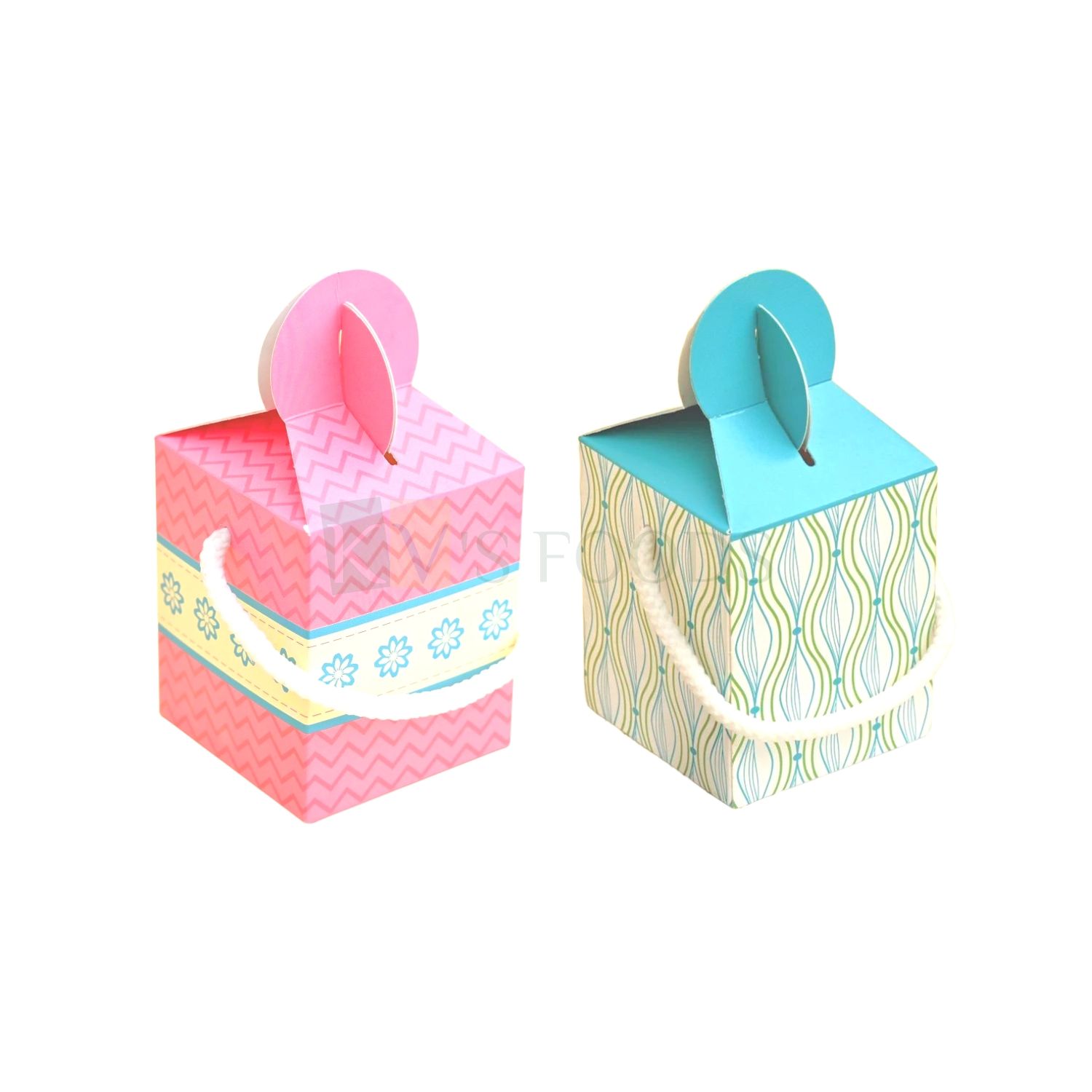 10PCS Set of Pastel Pink/Pastel Blue Multipurpose Design Chocolate Hamper Box with Rope Handle, Size 2.9x2.9x3.5 Inch for Dry Fruits, Single Cupcake, Muffin Cookies, Biscuits Chocolates, Gifting Boxes