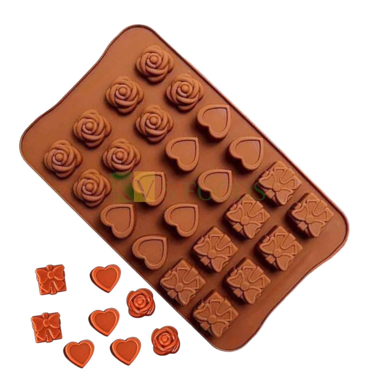 24 Cavity Heart, Rose, Gift Box Mix Design Silicon Chocolate Mould, Sugar Craft, Cake Decoration Insert, Cake Toppers, Dessert, Jelly, Gummy, Garnishing, Candy Pralines, Fondant, Baking DIY Food Decor
