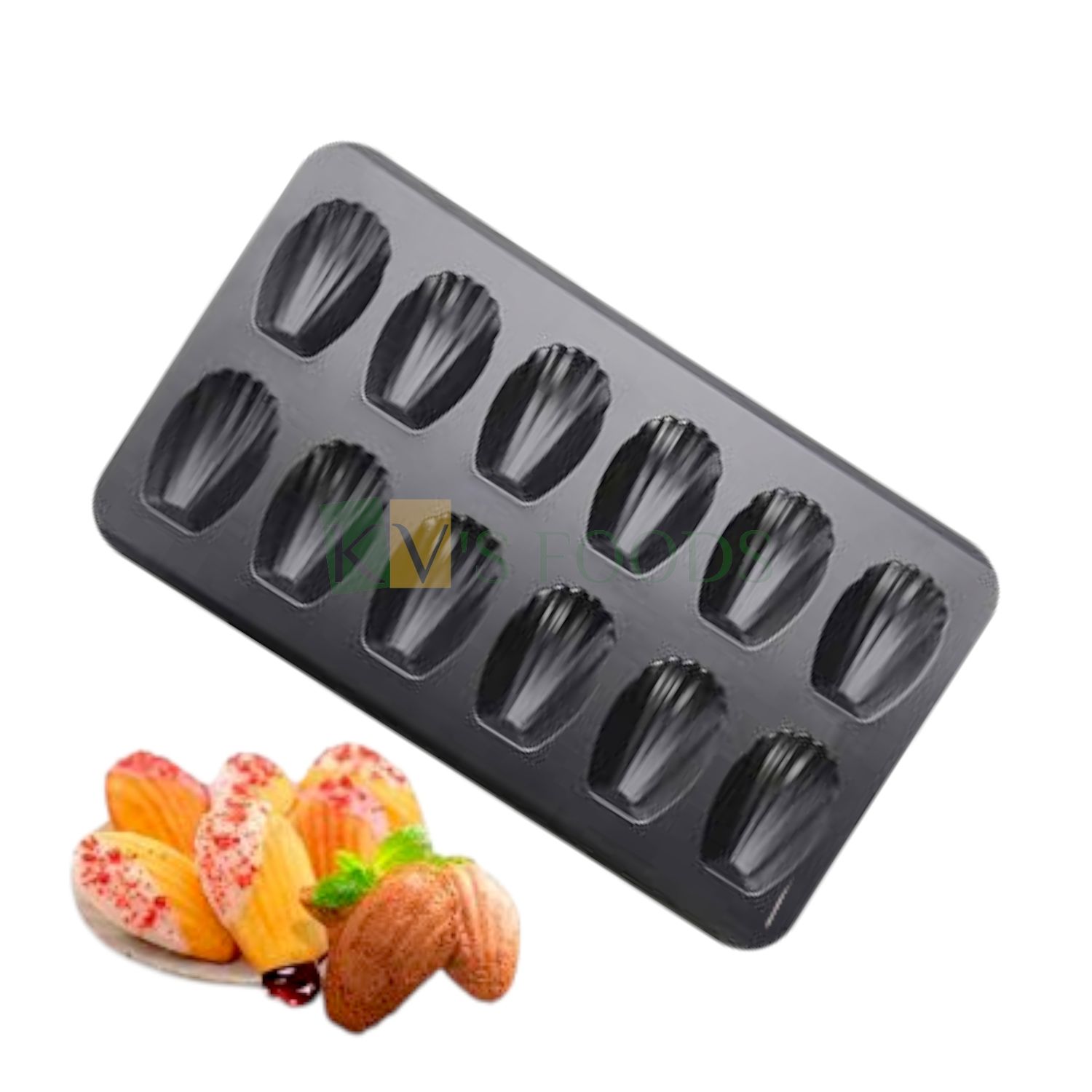 1PC 12 Cavity Baking Non-Stick Madeleine Pan, Cake Mould Bakeware Mold for Loafs, Bread Mousse Pudding Heavy Duty Shell Shape Baking Mold Cookie Scone Pan Whoopie Pie Pan for Oven, Tray