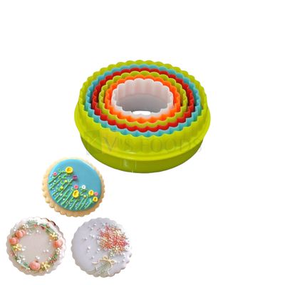 5 PCS Multicolour Scallop Round and Plain Two Sided Cookie Cutter Moulds Sandwitch Cutters, Can be used for Cakes Biscuits Cookies, Chocolates Fondant Cheese Cutter DIY Birthday Cake Decorations