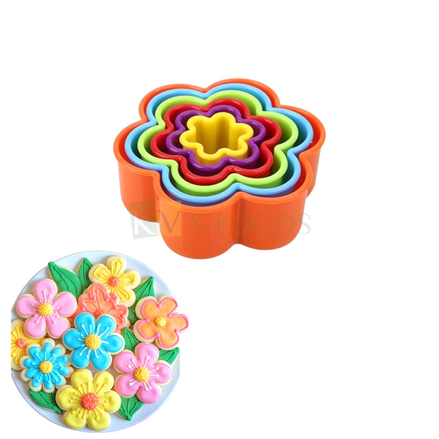6 PCS Multicolour Flower Shape One Sided Cookie Cutter Moulds Sandwitch Cutters, Can be used for Cakes Biscuits Cookies, Chocolates Fondant Cheese Cutter Birthday DIY  Cake Decorations
