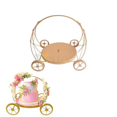 1 PC Golden Colour Height 12.5 Inch Metallic 4 Wheels Cart, Carriage Cake Stand, Desserts, Server For Wedding, Tier Cakes,  Centerpiece, Gift Basket, Gift Hamper, Metal Stand, Baby Shower Decorations