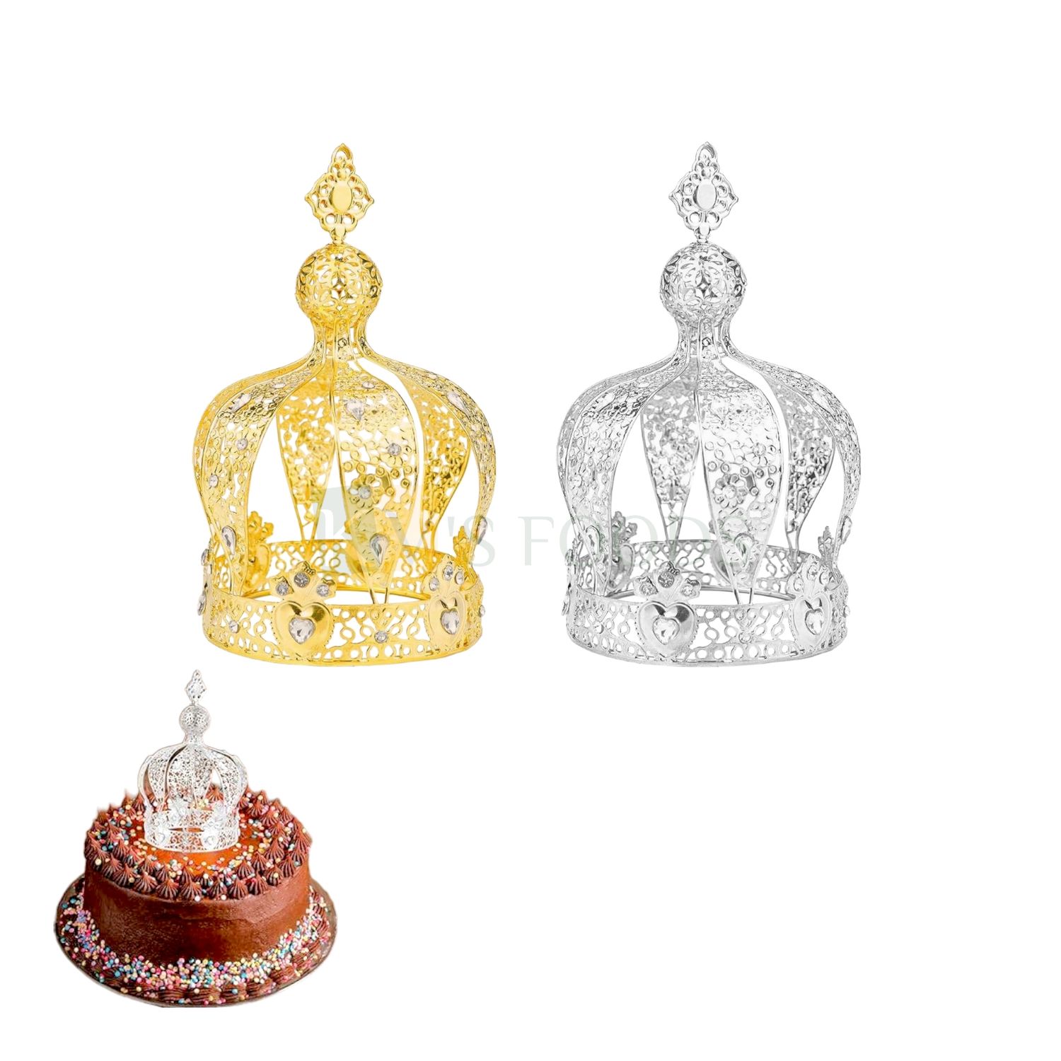 1 PC Golden or Silver Big Fashion Crown Tiara Diameter 3.7 Inch, Cakes Topper, Crystal Diamond Rhinestone Kids Children&#39;s Princess Daughters Birthday Party, Cake Decorations, Girls Hair Accessories