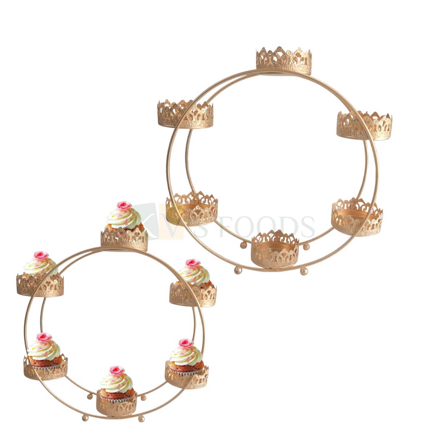 1 PC Golden Height 13.5 Inch Metal Round 6-Cupcake Holder Stand, Muffins, Desserts, Pastry Snack Holder, Display Stands, Serving for Birthday, Baby Shower Wedding Reception Events Party Decorations