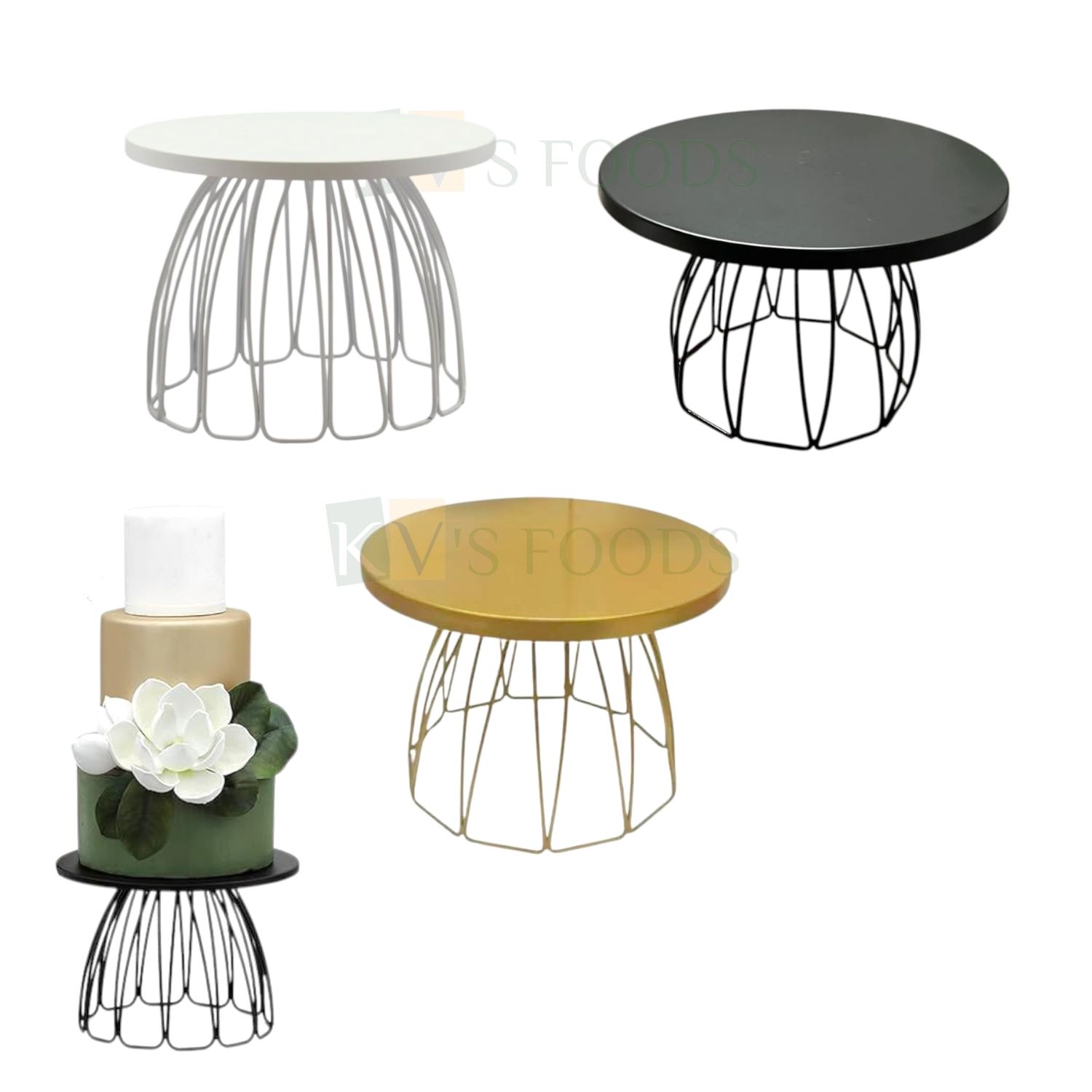 1 PC Skirt Shape Heavy Cake Stand with Top Disc Diameter 10 Inch, Golden/ White/Black Colour, Desserts Cupcakes Pastry, Display Serving Platters for Parties Wedding Birthday Events Table Decorations