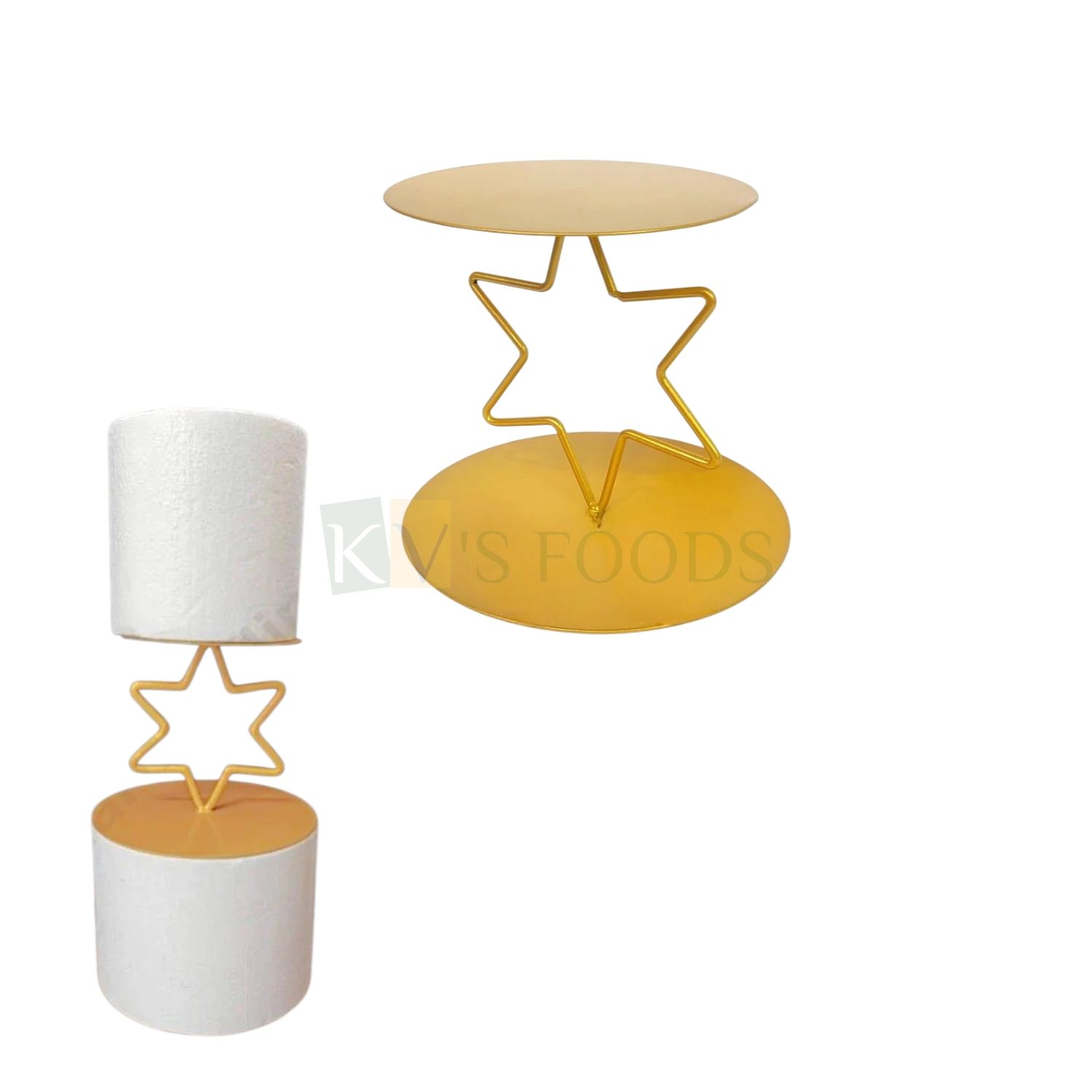 1 PC Golden Height ~6.5 Inch Star Shape Iron Metallic Cake Spacer, Dessert, Cupcake Stand Cake Seperator, Cake Riser Server For Birthday Tier Heavy Cake Centerpiece Pedestal Floating Stand Decoration