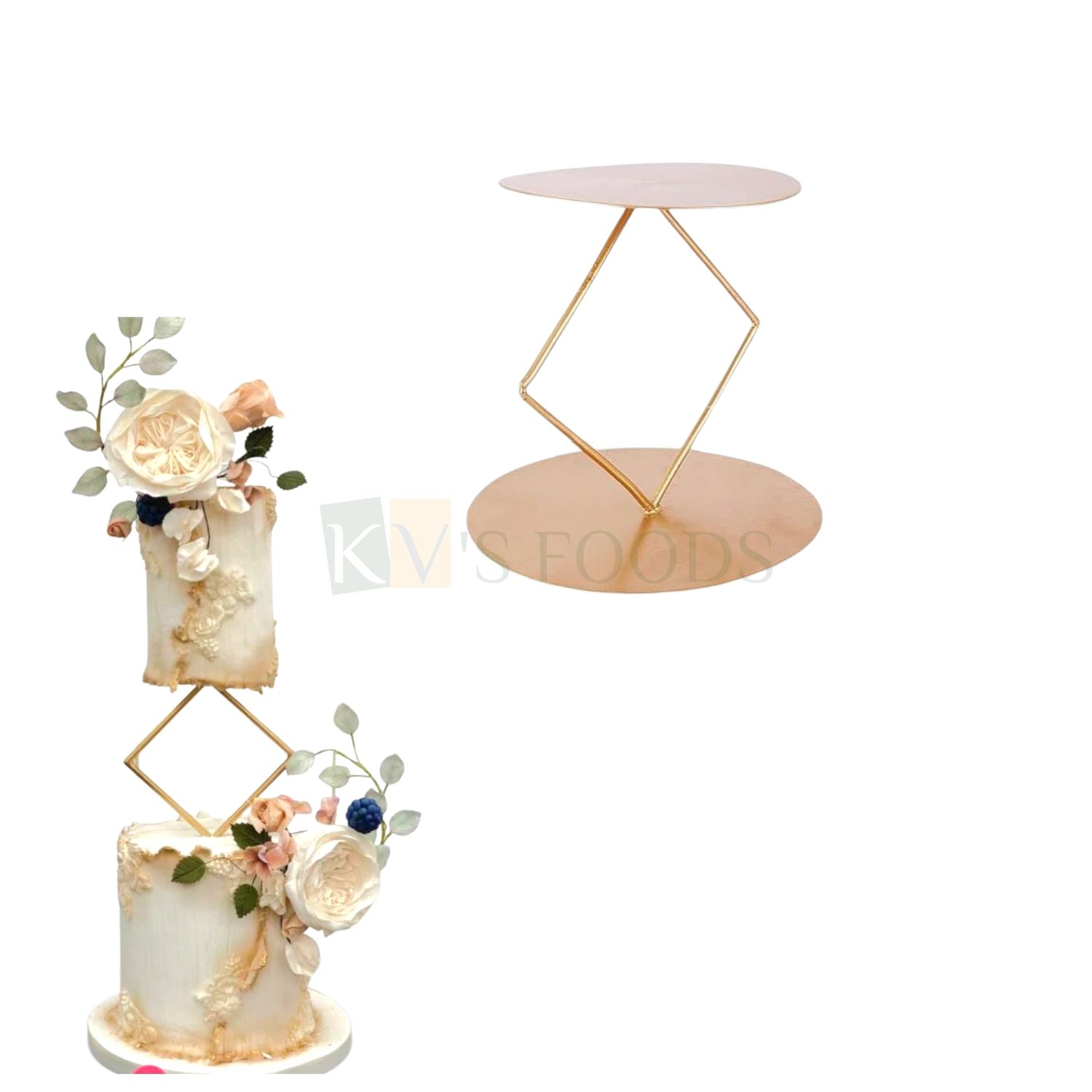 1 PC Golden Height ~6.5 Inch Diamond Shape Iron Metallic Cake Spacer, Dessert Cupcake Stand Cake Seperator Cake Riser Server For Birthday Tier Heavy Cake Centerpiece Pedestal Floating Stand Decoration