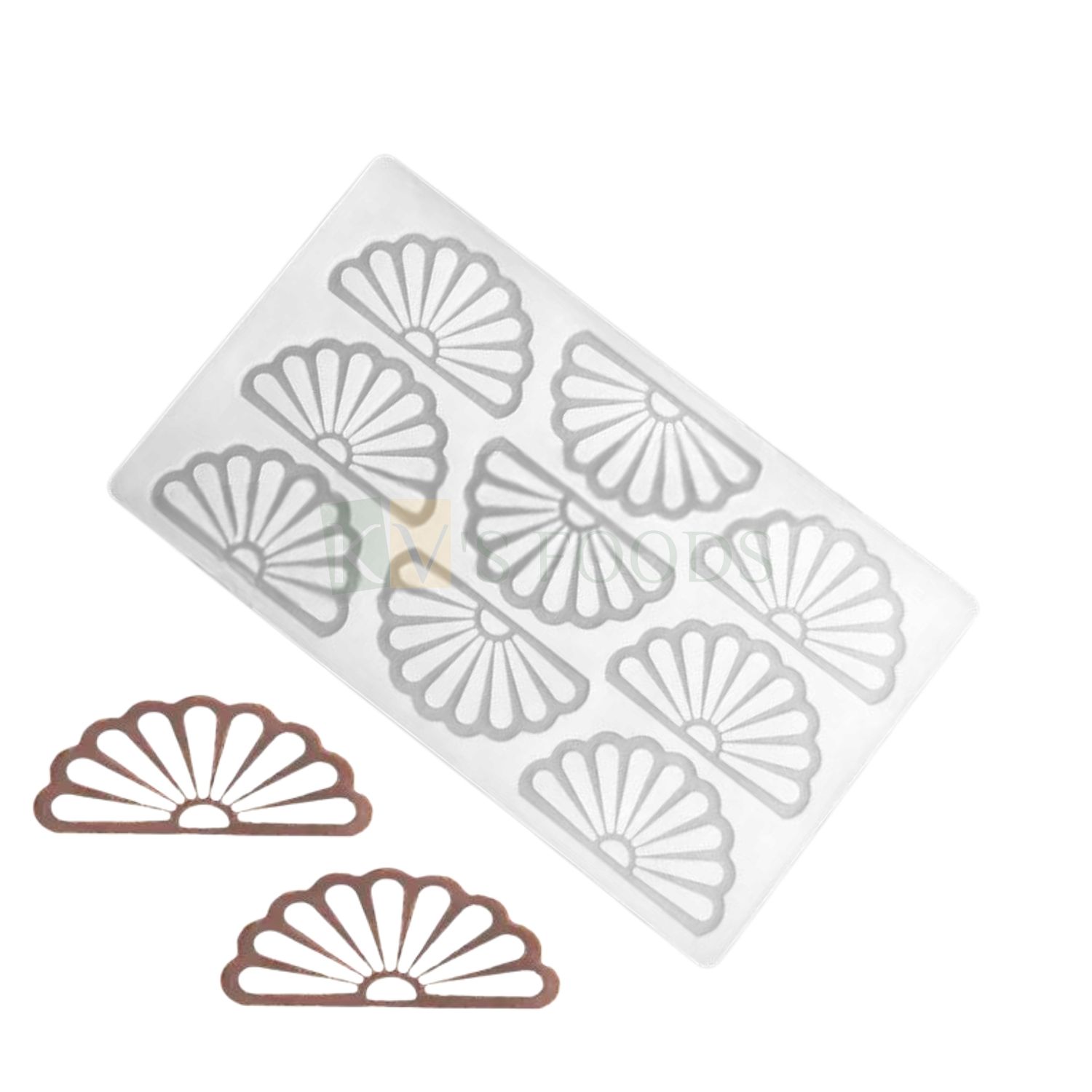 1 PC White 9 Cavity Hollow Fan Pattern Shape Silicon Chocolate Garnishing Moulds Flower Shape, Sugar-craft, Cakes Dessert Insert, Ice-cream Cake Topper, Jelly Candy, Fondant, DIY Side Cake Decorating