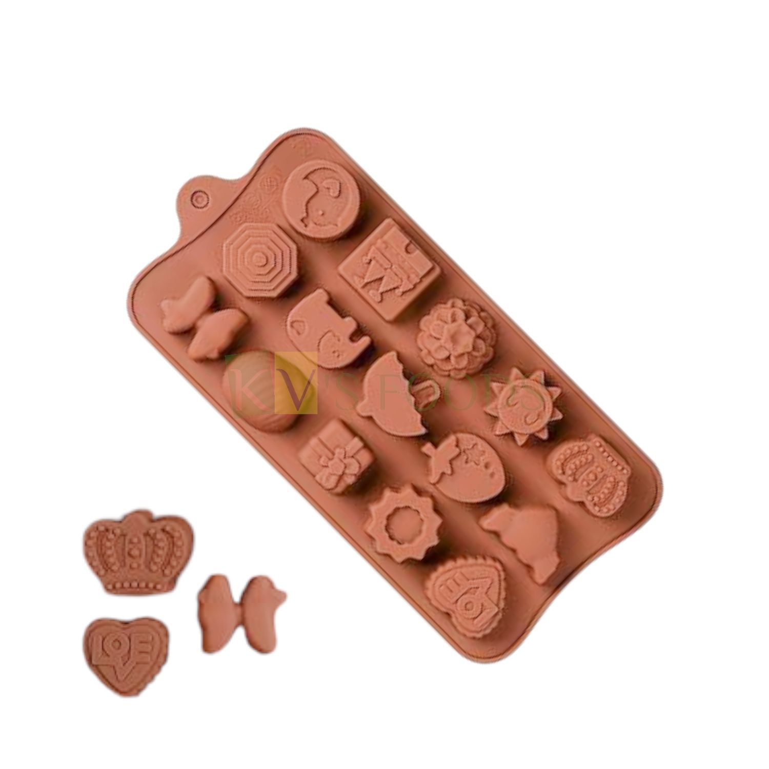 15 Cavity Different Designs, Crown, Heart, Sun, Gift, Castle Silicon Chocolate Mould, Sugar Craft, Cake Decoration, Pudding, Dessert, Jelly, Gummy, Garnishing Candy Pralines, Fondant, Baking DIY Decor