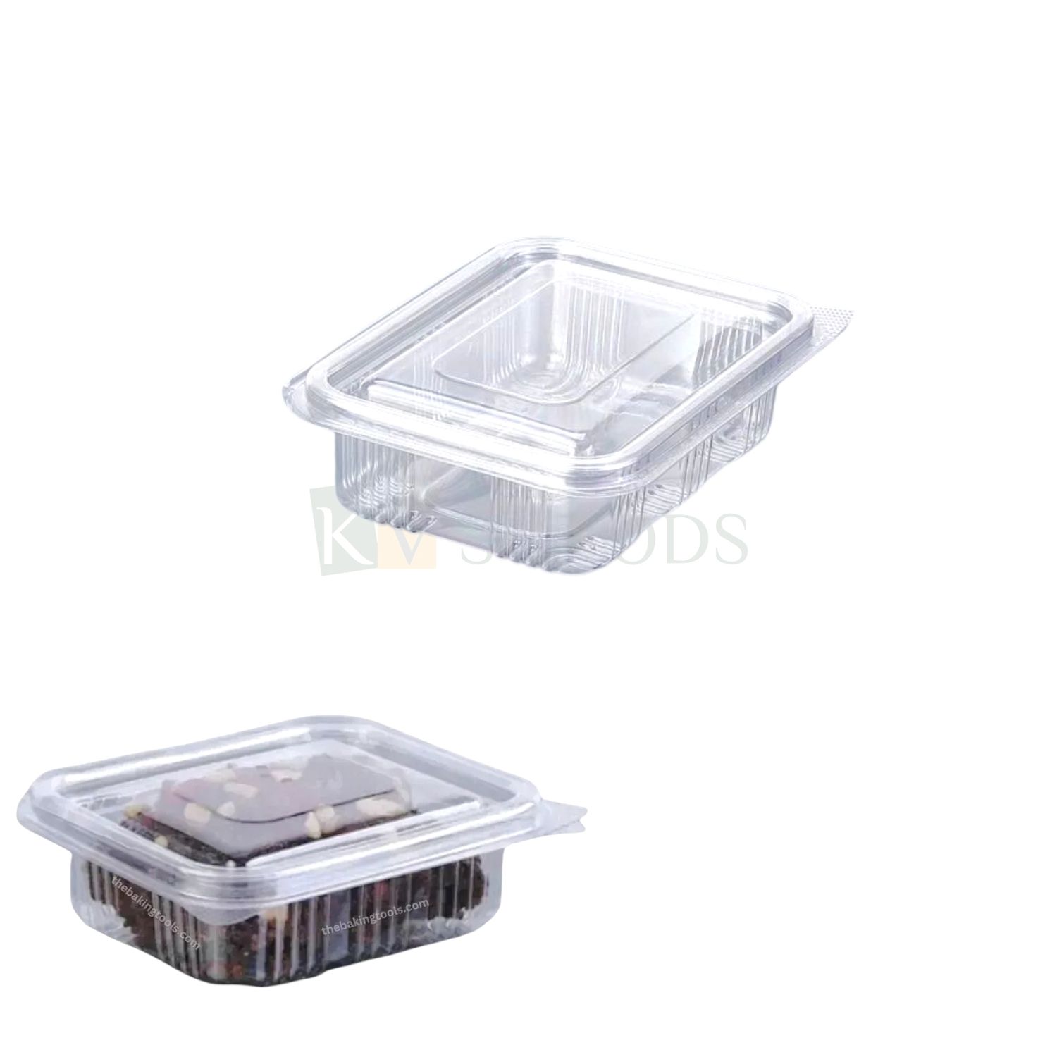 10 PCS (P-Oracle 1420) Size 3.8 x 2.6 Inch Height 1.3 Inch Capacity ~150 ML Rectangle Hinged 1 Brownie Packaging Container with Flat Lid Bakery Transparent Deep Pastry Food Show Bowl Clamshell Box