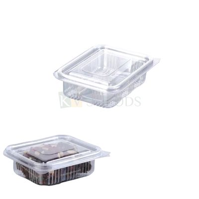 10 PCS (P-Oracle 1420) Size 3.8 x 2.6 Inch Height 1.3 Inch Capacity ~150 ML Rectangle Hinged 1 Brownie Packaging Container with Flat Lid Bakery Transparent Deep Pastry Food Show Bowl Clamshell Box