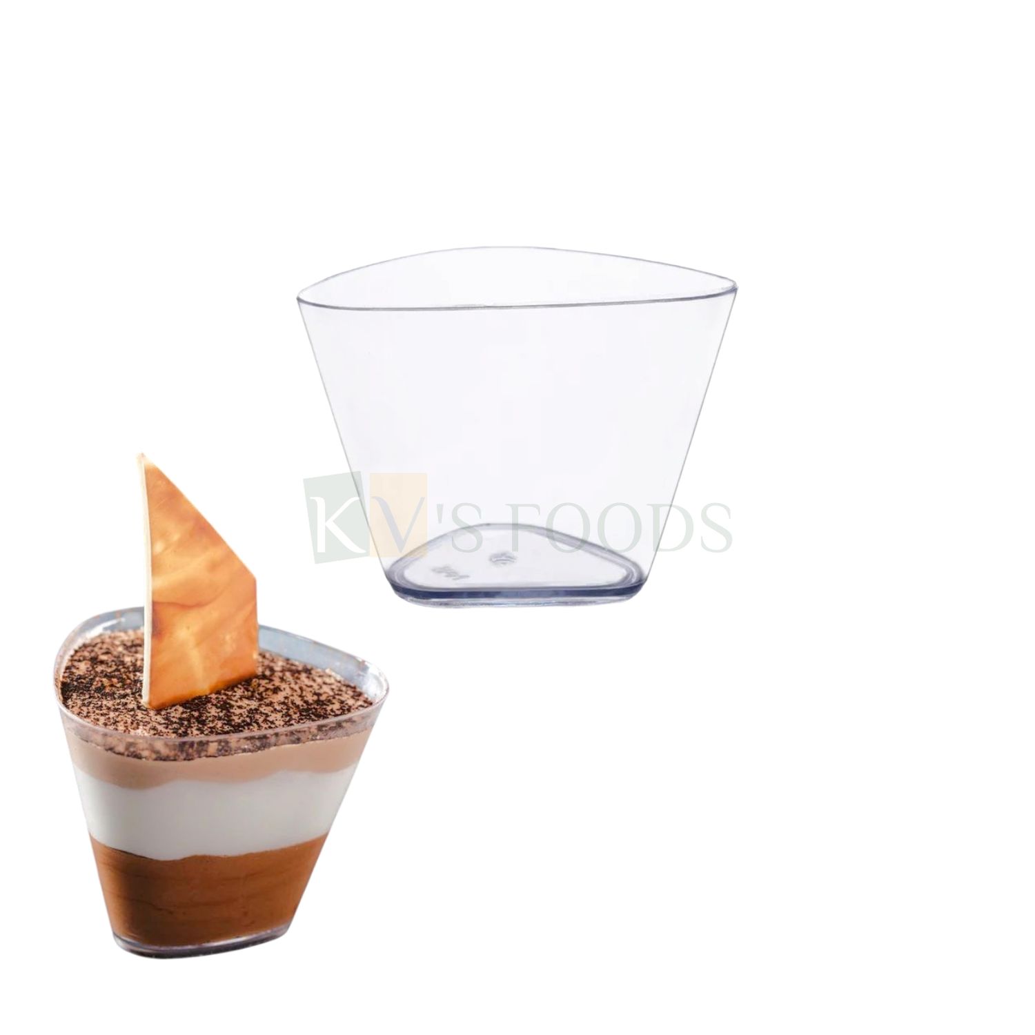 10 PCS (D-39) Size 3.1 x 3.1 Inch Height 2.6 Inch Capacity ~ 140 ML Triangle Acrylic Mousse Dessert Glass Multi-Purpose Clear Transparent Reusable Birthday Party Glass, Pudding, Glass Cakes Soft Drink
