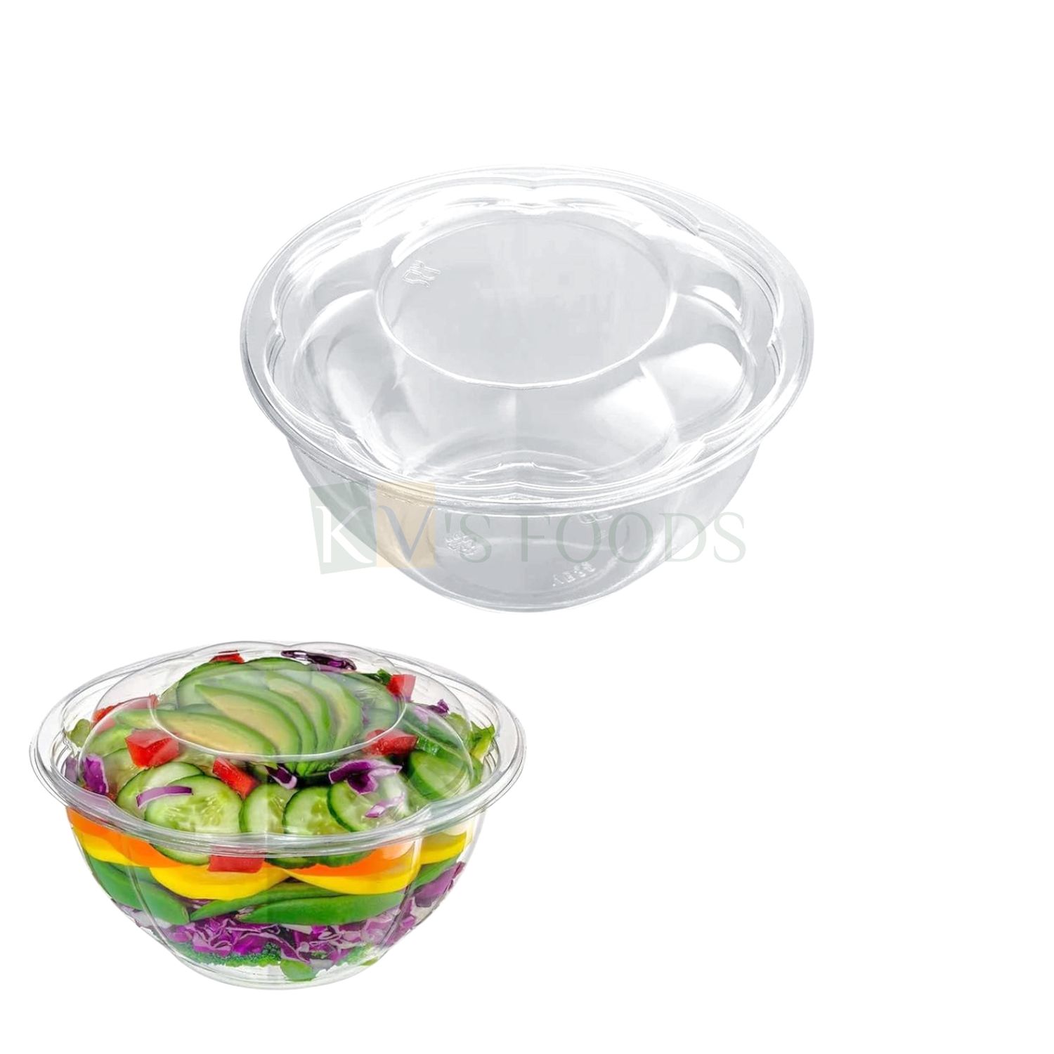 10 PCS (P-Oracle 1364) Size 6.9 x 6.9 Inch, Height 3.9 Inch Capacity ~680 ML/ 23 Oz Flower Shape Big Food Packaging Container with Lid, Bakery Transparent Deep Fruits, Salad Box, Clamshell Container