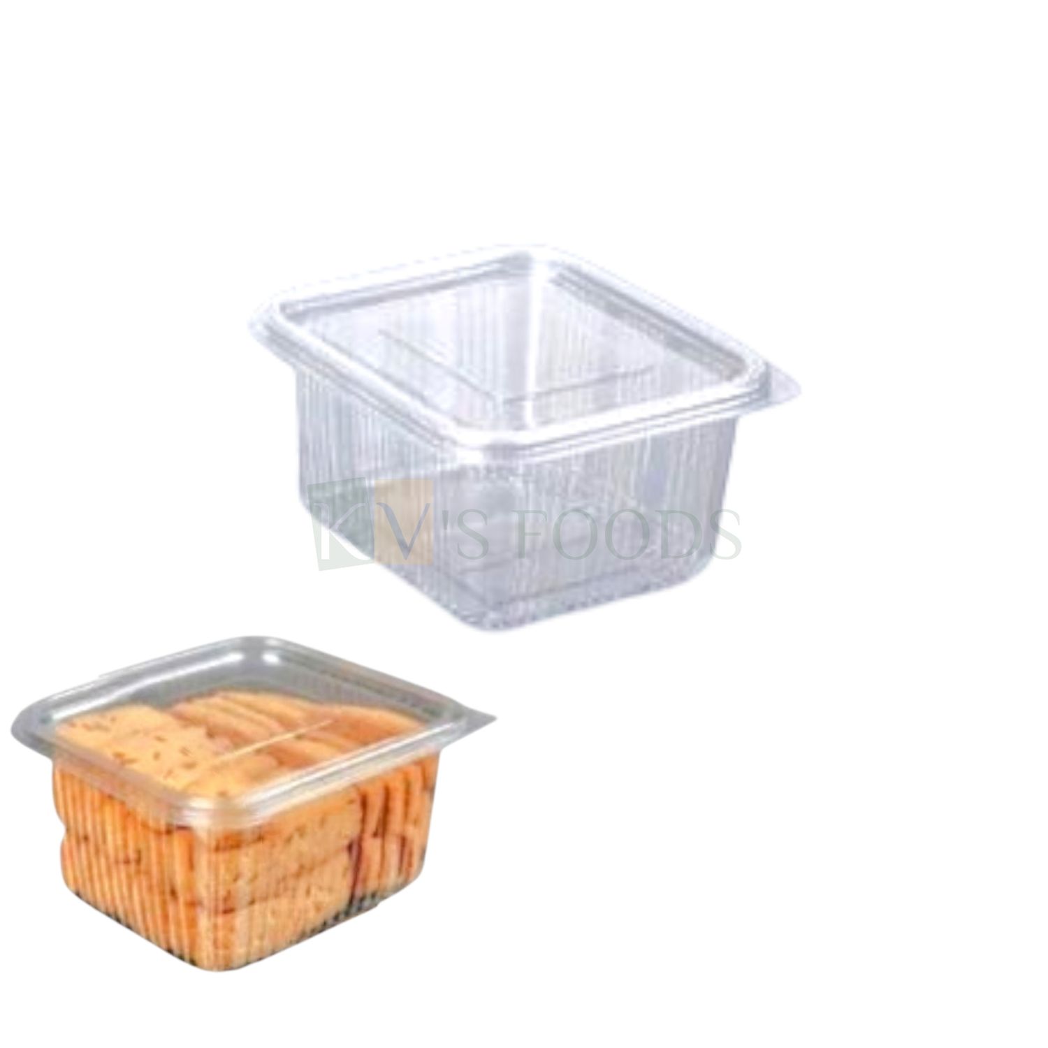 10 PCS (P-Oracle 500) Size 3.7 x 3.2 Inch Height 2.5 Inch Capacity ~500 ML Rectangle Hinged Brownie Cookie Packaging Container with Flat Lid Bakery Transparent Deep Pastry Food Show Bowl Clamshell Box