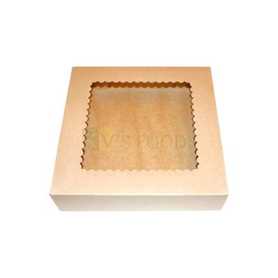 5 PC Set of Kraft Paper Brown Colour 9 Brownie Transparent Window Box Size 9 x 9 Height 1.8 Inch for Cookies, Chocolates Doughnuts, Finger Food Bakery Pacakging DIY Mini Gift box