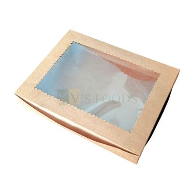 5 PC Set of Kraft Paper Brown Colour 12 Brownie Transparent Window Box Size 11.8*9.2 Height 2 Inch for Cookies, Chocolates Doughnuts, Finger Food Bakery Pacakging DIY Mini Gift box