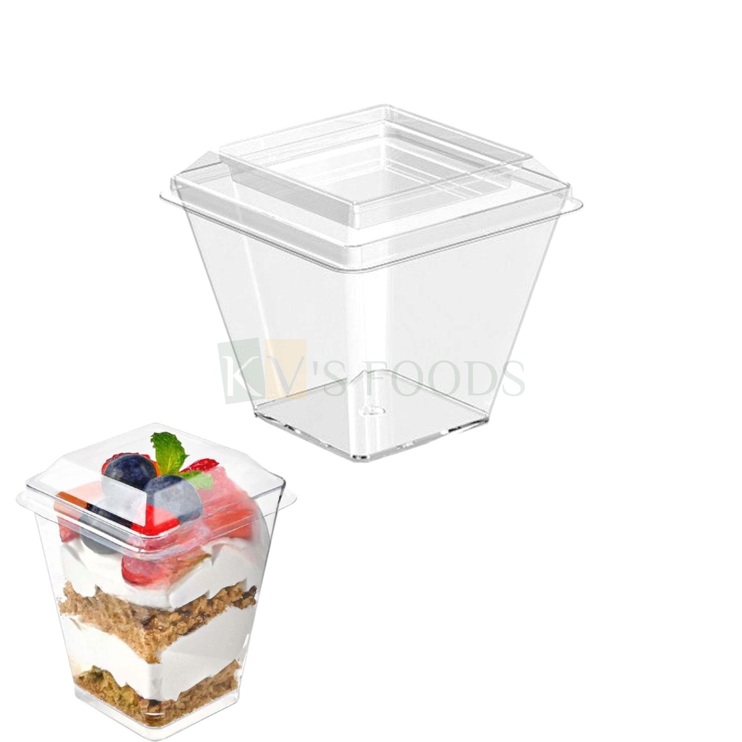 10 PCS Large Size 2.8 x 2.8 Inch Height 3.4 Inch Capacity ~ 160 ML Square Acrylic Mousse Dessert Glass With Lid, Multi-Purpose Clear Transparent, Reusable, Pudding Glass Cakes Birthday Party Accessory