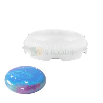 1 PC White Silicone 3D Round Lunar eclipse Chiffon Entremet Cake Mould, Disc Shape Mousse Molds, Dessert Baking Pudding Gelatin Cakes Reusable Tools, Non-Sticky Baking Pan, Kitchen, Bakery Accessories