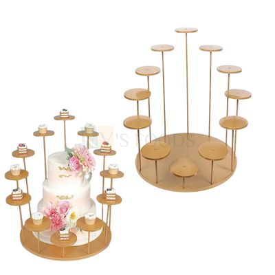 1 PC Golden Width 14 Inch, Metal Round 12 Arm Tiered Cake Cupcake Stand, Muffins, Desserts, Pastry Holder, Display Stand, Birthday, Events, Gatherings, Engagement Wedding Parties Tableware Decorations