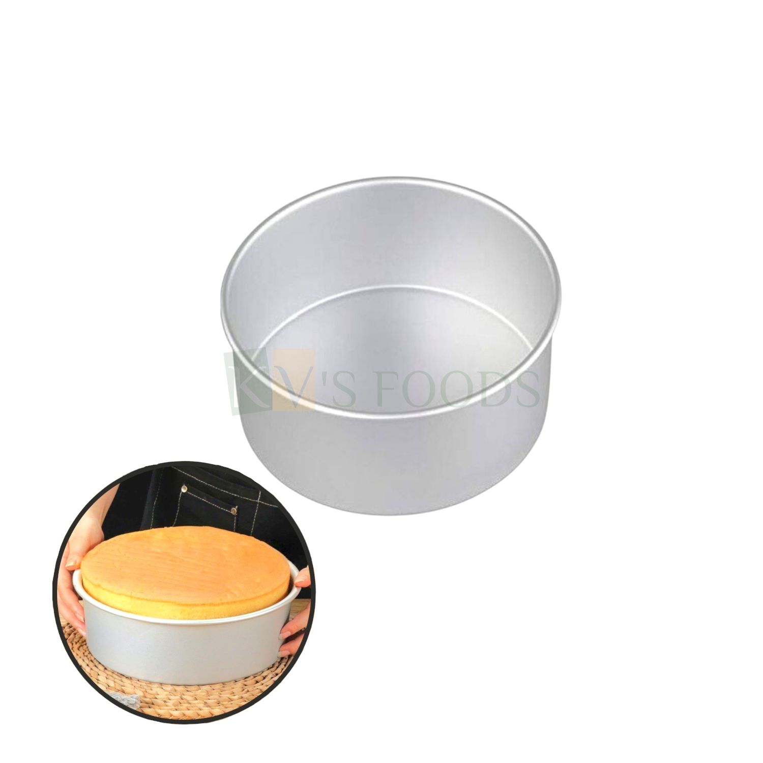 1PC Size Diameter 5 Inch, Height 3 Inch Capacity ~ 450 Grams Aluminium Tall Cake Baking Pan Silver Circle Round Mould Bakeware Loaf Bread Mousse Pudding Cheese Cake Containers Tins Tray for Ovens