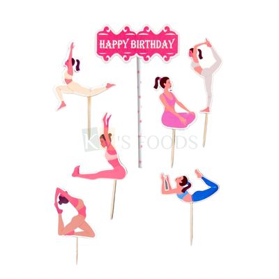 7 PCS Different Yoga Poses, Asanas, Suryanamaskar Postures, Happy Birthday Banner, Yoga Teacher, Student, Hobby Theme Cake Topper, Cupcake Inserts, Paper Cutouts, Tags, Cards Cake Toothpick Toppers