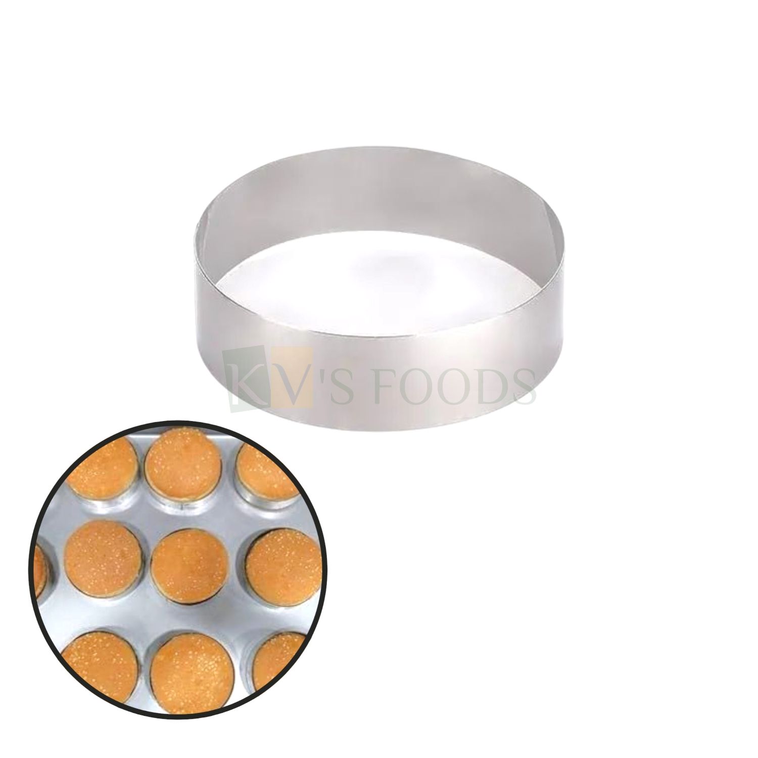 1 PC Diameter 4 Inch, Height 2 Inch Round Silver Stainless Steel Burger Ring Mould, Baking Ring for Burger Buns, Patty, Multipurpose Pancakes, Sandwich, Bakeware, Bakery Kitchen Accessories Tools