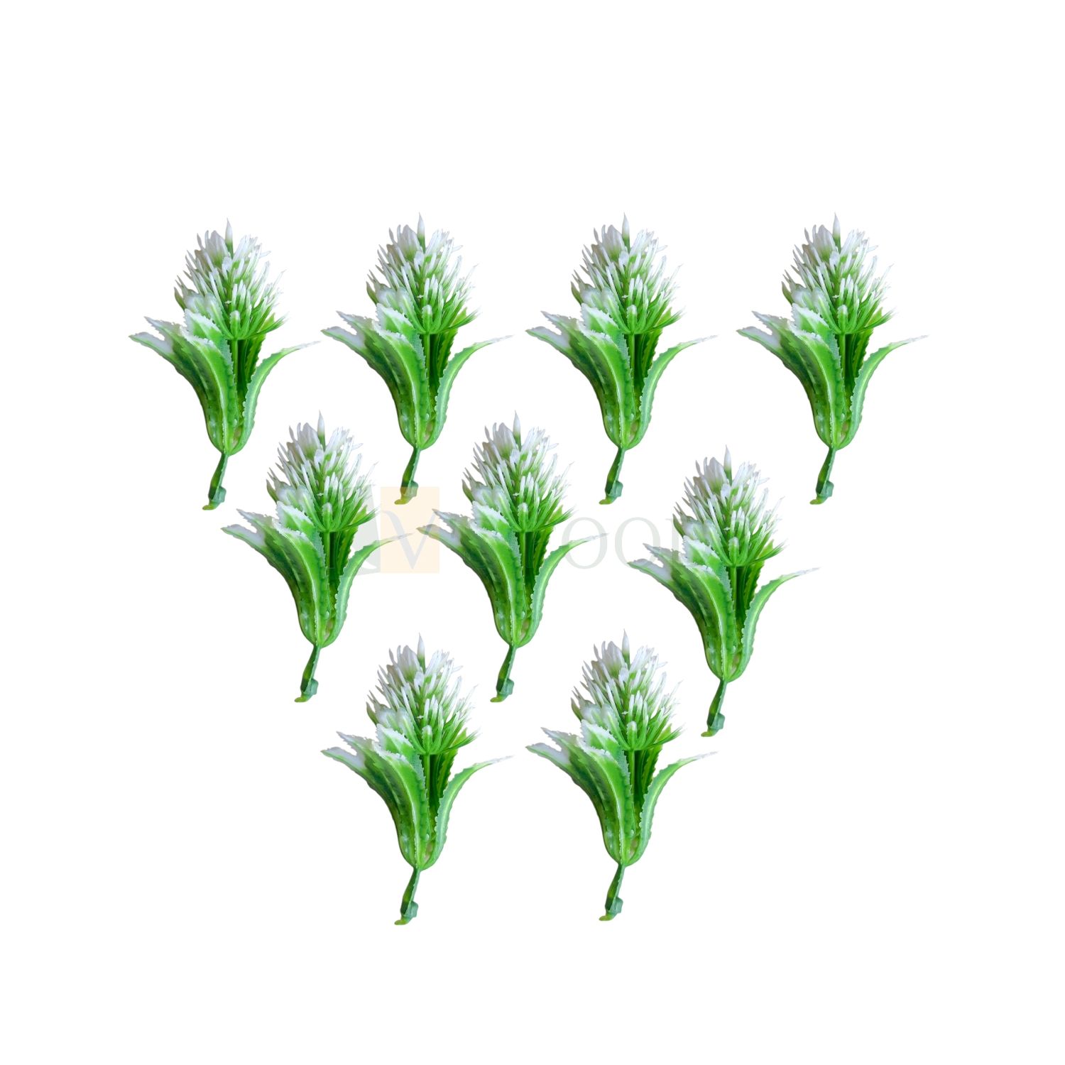 ~14 PCS Green White Non-Edible Plastic Sea Plant Leaf Stem Small Branch Stick Length ~1.6 Inch for Spring, Garden Theme, Artificial Grass, Christmas Cake Topper, Insert Bouquet Vase Leaves Decorations