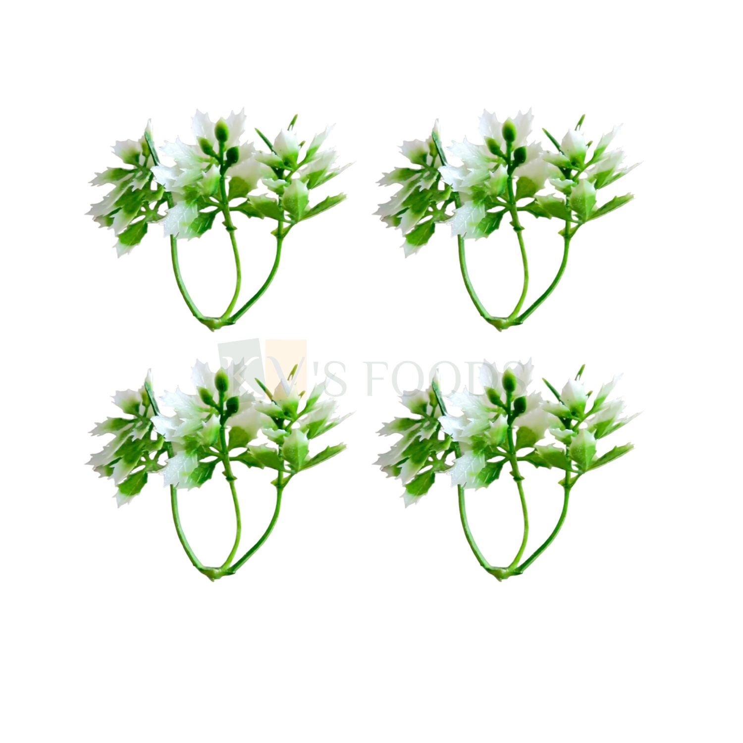 ~17 PCS Green White Non-Edible Plastic Small Green Buds Plant, Leaves Stem Branch, Length ~2 Inch for Spring, Garden Theme, Artificial Grass, Christmas Cake Topper, Insert Bouquet Vase Decorations