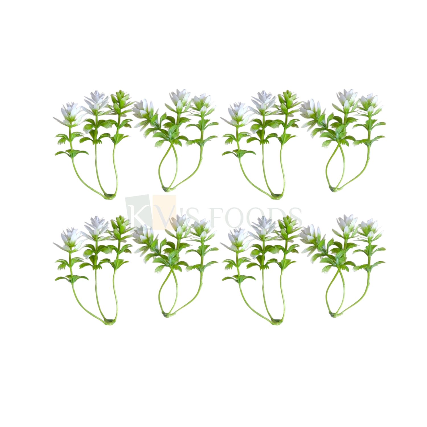 ~19 PCS Green White Non-Edible Plastic Small Sea Plant, Leaves Stem Branch, Length ~1.7 Inch for Spring, Garden Theme, Artificial Grass, Wedding, Christmas Cake Topper, Insert Bouquet Vase Decorations