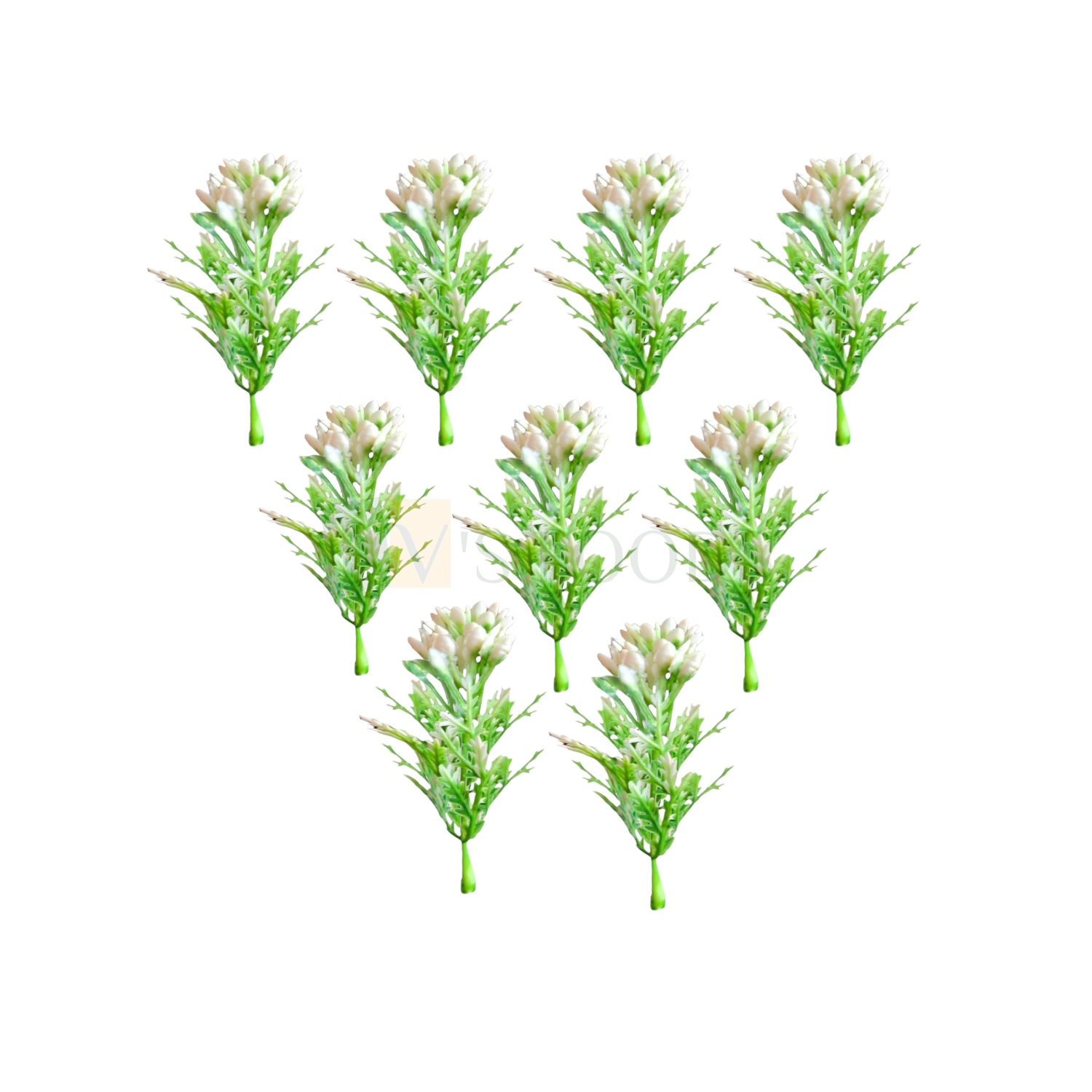 ~13 PCS Non-Edible Green White Buds Plastic Sea Plant Leaf Stem Small Branch, Length ~1.7 Inch, Spring, Garden Theme, Artificial Grass, Christmas Cake Topper, Insert Bouquet Vase Leaves Decorations