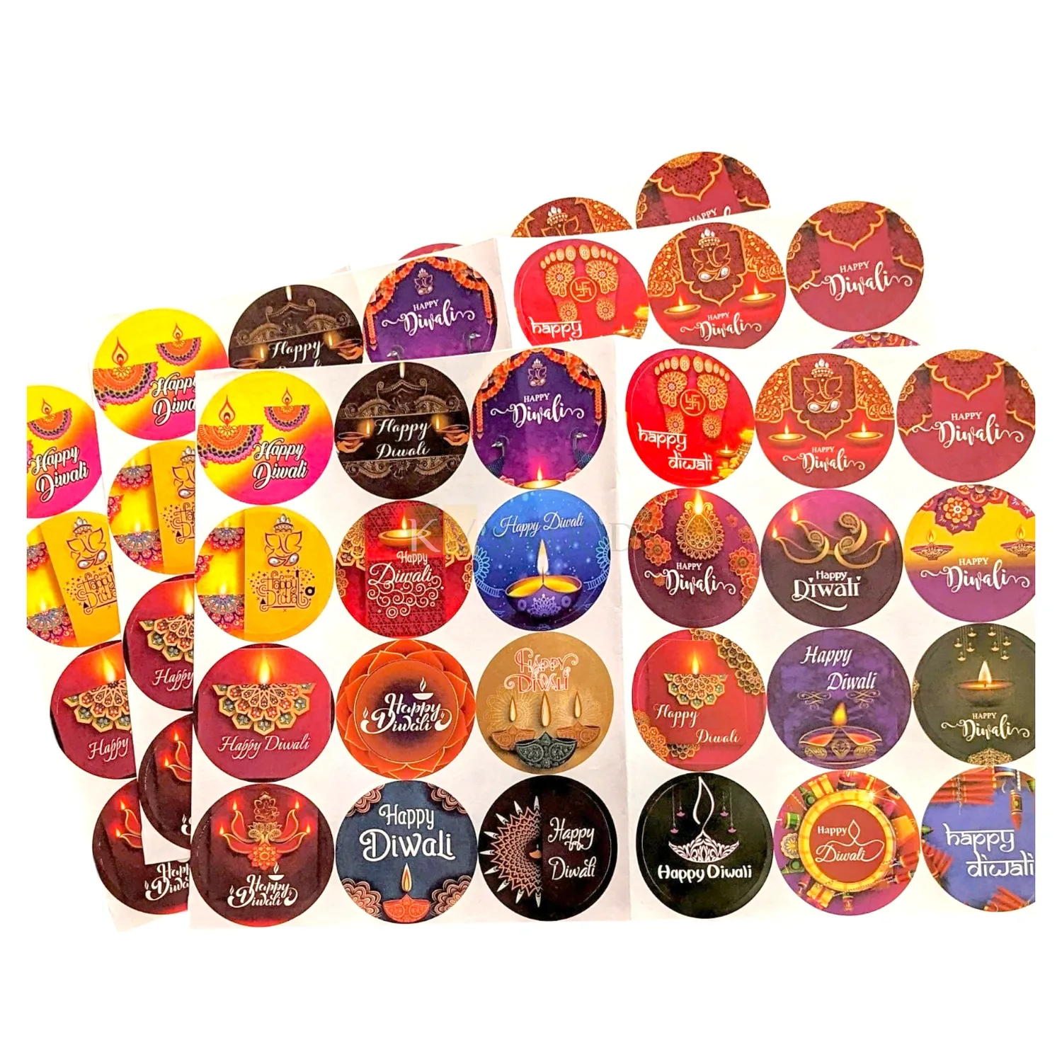 24 Happy Diwali 2 Inch Stickers in a Sheet, for Packaging, Happy Diwali Message with Elegant Graphic Stickers for Customized Chocolate, Gift Hamper Stickers DIY Homemade Chocolate