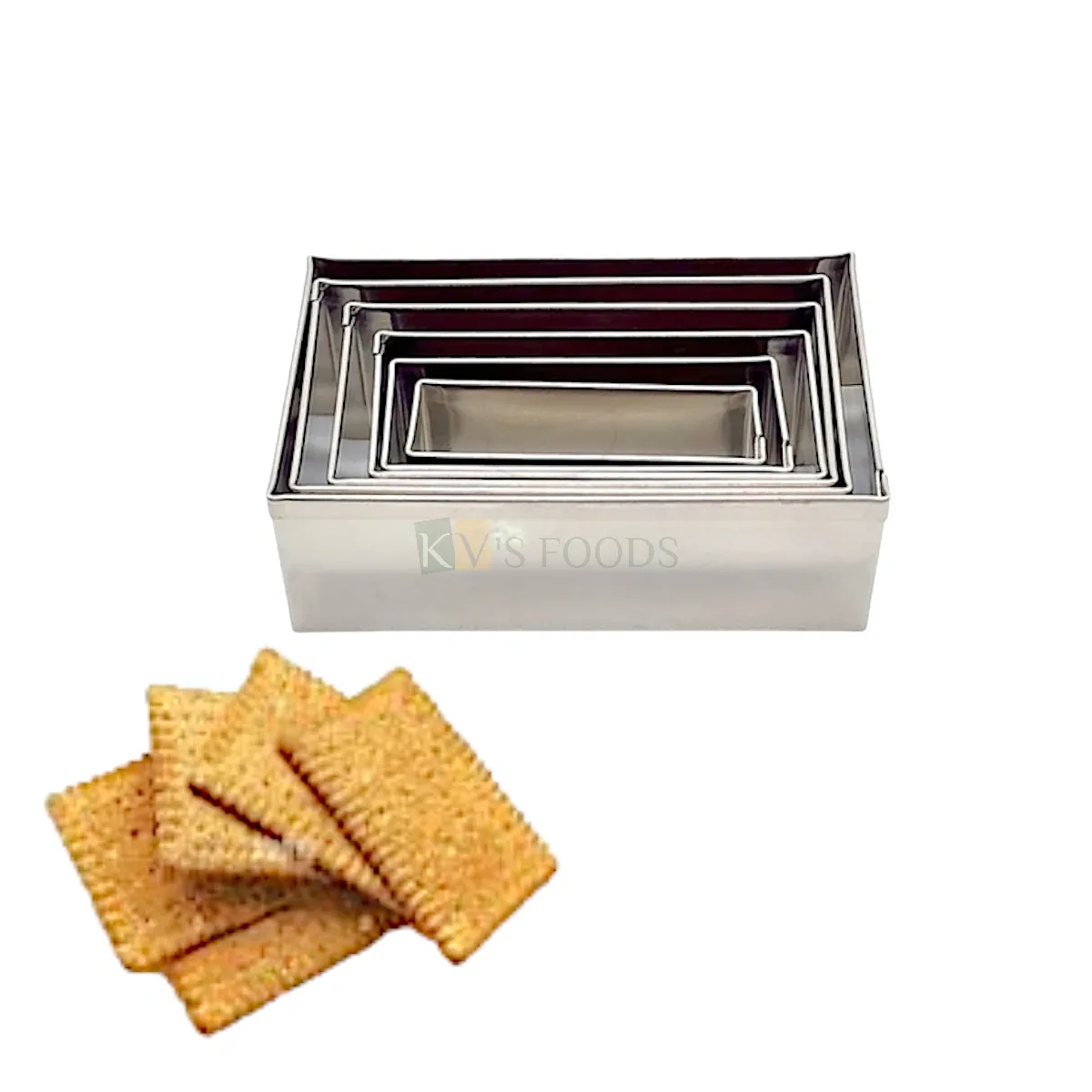 6 PC Silver Steel Different Sizes Rectangle Shape Cookies Cutters, Pancake Fondant Cakes Biscuits Sandwich Chocolate Metal Moulds, Birthday Parties Celebrations DIY Cake Decorations